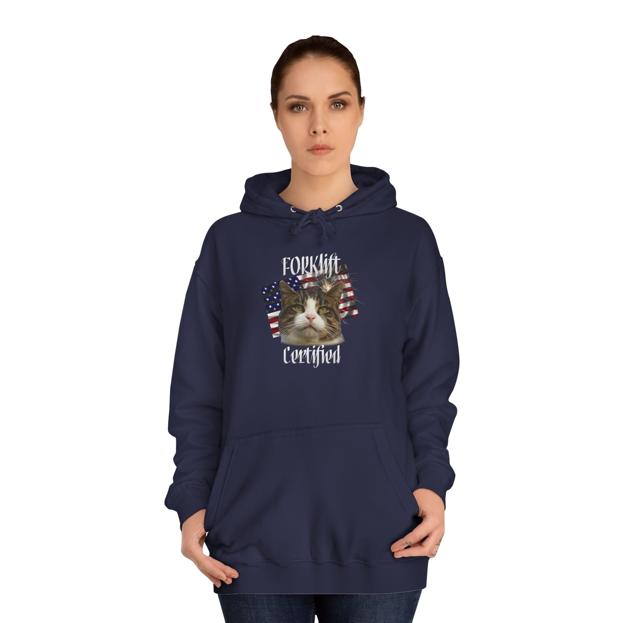 "Forklift Certified" Cat - Unisex Artistic College Hoodie