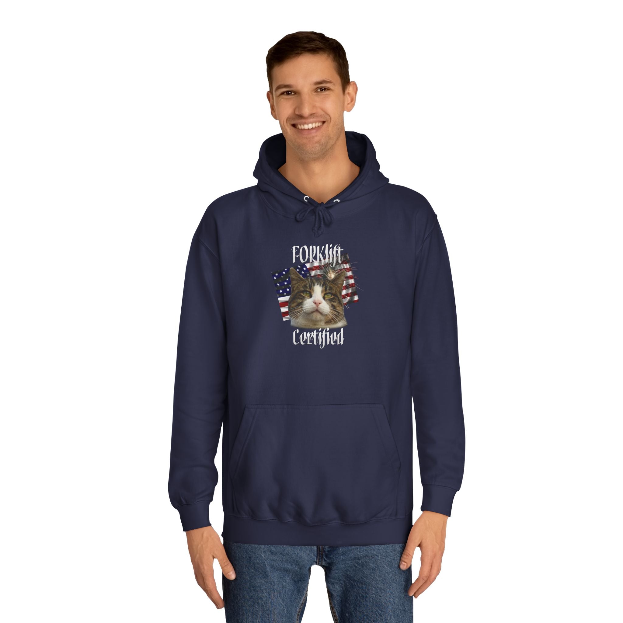 "Forklift Certified" Cat - Unisex Artistic College Hoodie