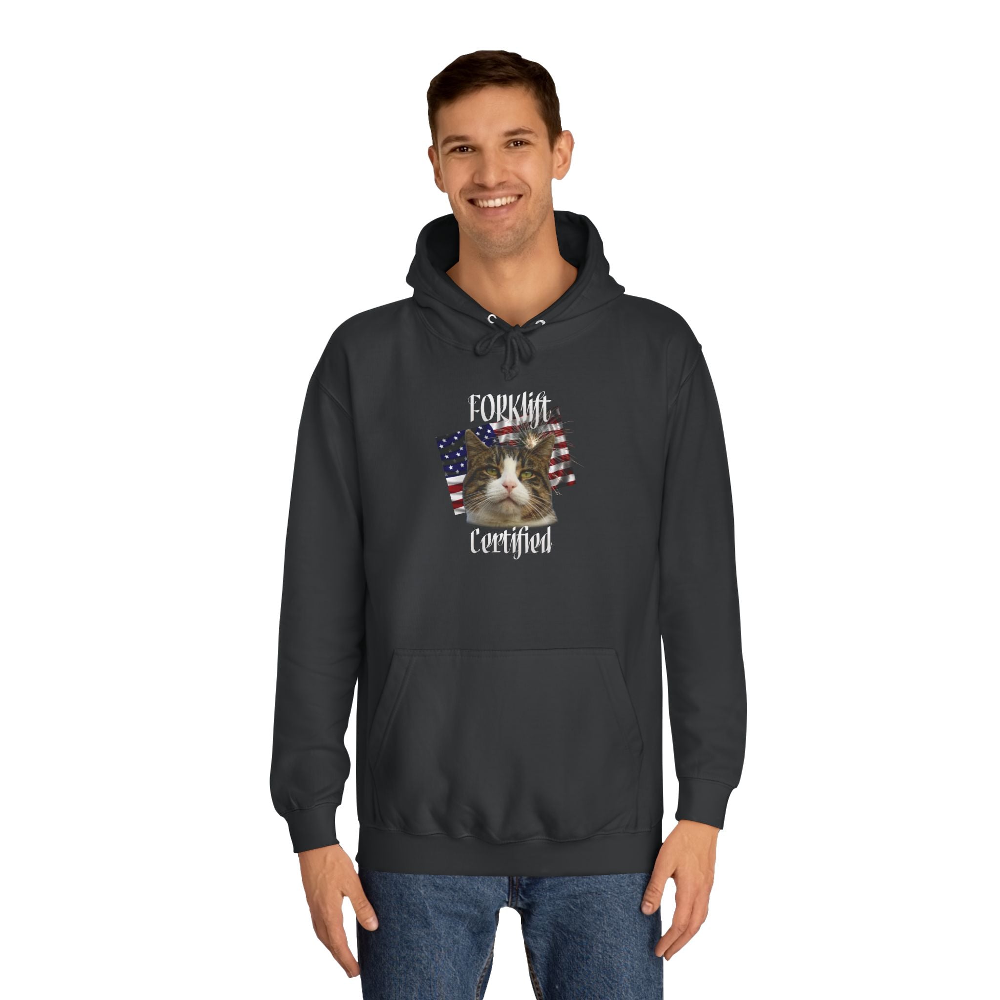 "Forklift Certified" Cat - Unisex Artistic College Hoodie