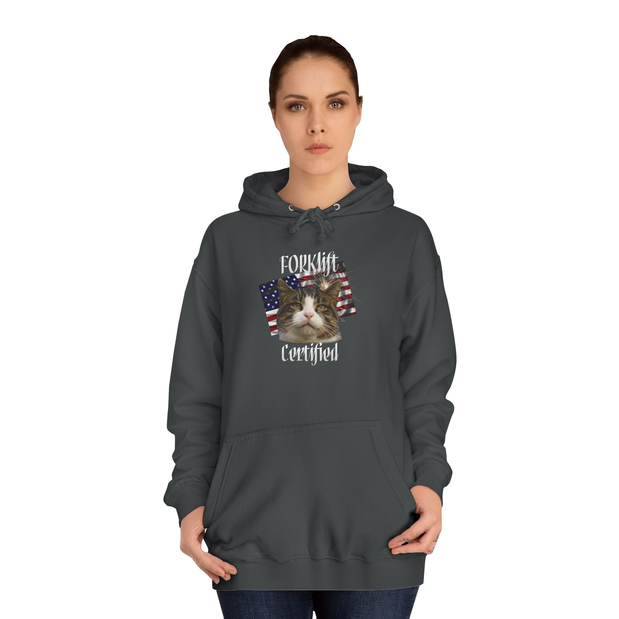 "Forklift Certified" Cat - Unisex Artistic College Hoodie