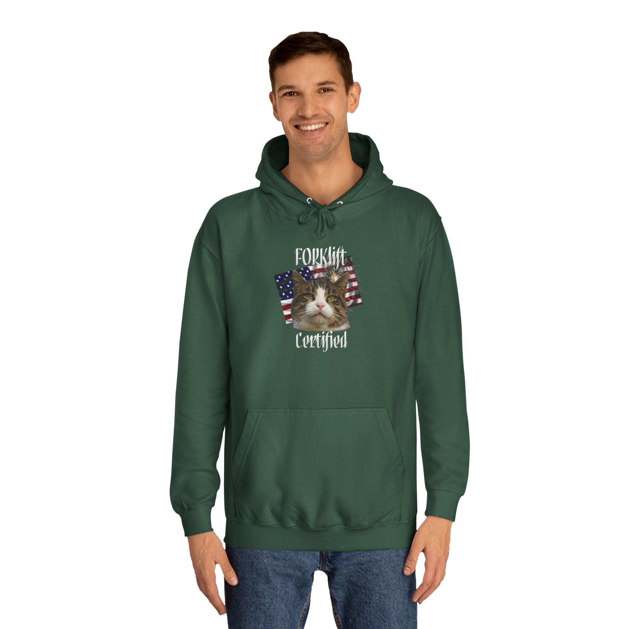 "Forklift Certified" Cat - Unisex Artistic College Hoodie